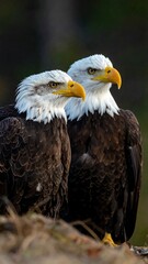 Obraz premium Two majestic bald eagles perched on a natural rock outcropping