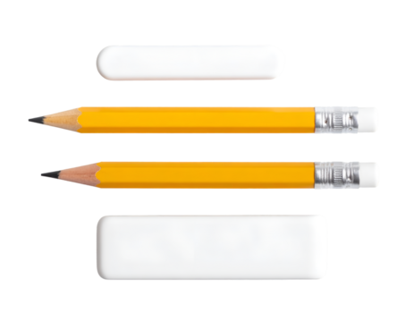 Pencil and eraser isolated on transparent background