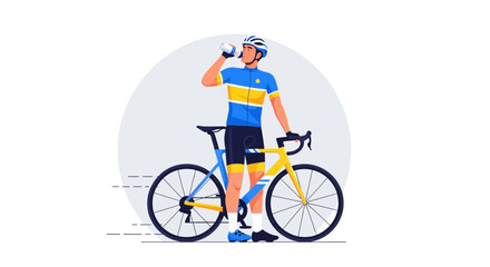 Fototapeta premium Cyclist Resting And Hydrating With Bicycle After A Long Ride For Energy