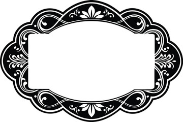 Ornate frame with seashell and floral elements in monochrome vintage style drawing illustration art