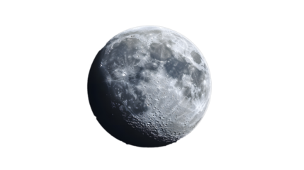 A detailed view of the moon in a starry night sky, showcasing its craters and surface texture.