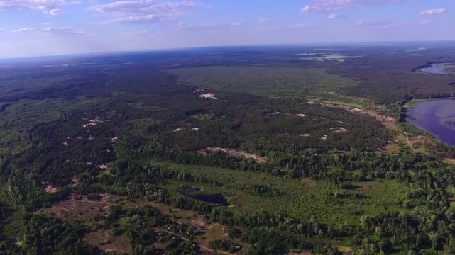 The epic landscape of the Chernobyl zone: the Pripyat River, forests and sand dunes. Geography and landscape ecology of Polissya.