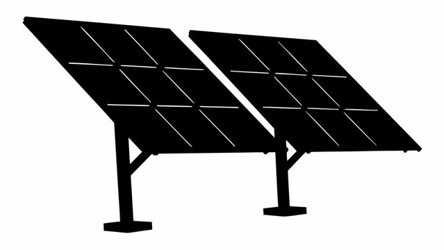 Silhouette illustration of two solar panels mounted on stands with a white background design here