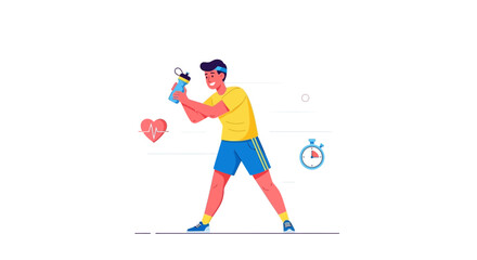 Fototapeta premium Illustration of a Man Exercising with Water Bottle, Health and Fitness Concept