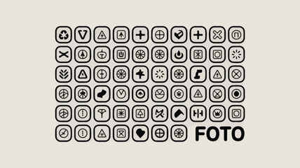 Collection of black and white icons and word symbols graphic design