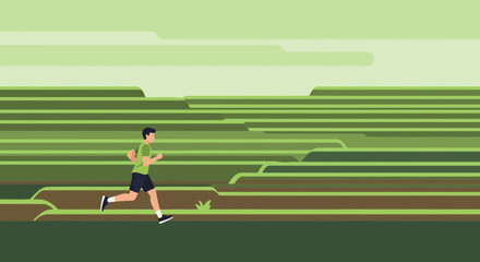 Illustration of a man running in nature during a sunny day for health concept