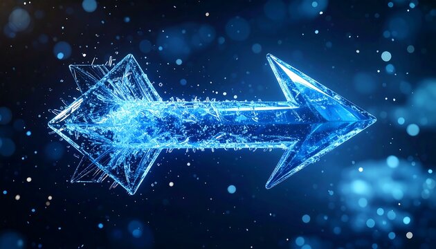 Abstract blue arrow on dark background