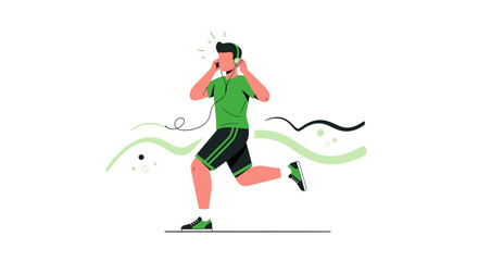 Obraz premium Illustration of a man running while listening to music with headphones in a modern design