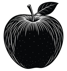 Red apple vector illustration on black background with leaf and fresh design