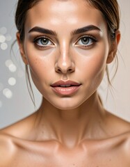 Close-up portrait of a woman with flawless makeup