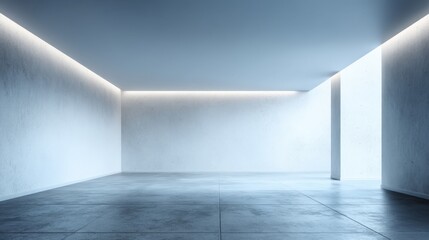 Obraz premium Modern Minimalist Empty Room with Concrete Floor and Soft Lighting for Interior Design Mockups