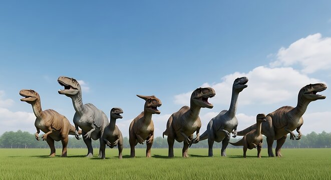 Diverse Dinosaur Species Prehistoric Scene.