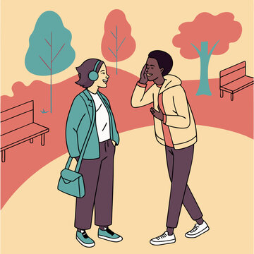 Two Friends Laughing in Autumn Park