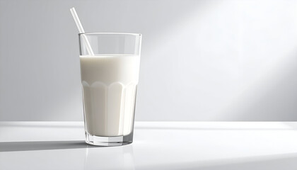 Glass of Milk with Straw in Bright Sunlight