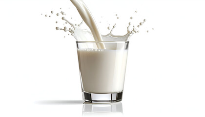 Milk Pouring into Glass with Splash