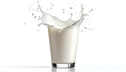 Milk Splash in Glass on White Background