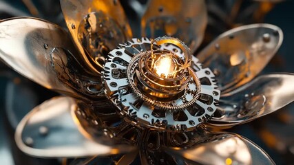 Intricate metallic flower with glowing center detail - Powered by Adobe