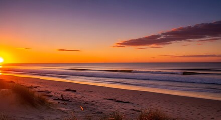 Obraz premium Sunrise over the ocean beach landscape.