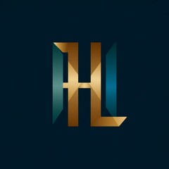 Elegant golden hl monogram logo with deep blue accents on a dark background