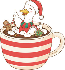 Cute goose in hot chocolate illustration by hand drawn 
