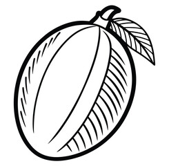 Hand-drawn vector illustration of ripe fruit with a Halloween pumpkin, a leaf, and other fresh vegetables
