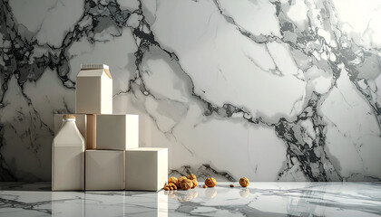 White Milk Carton Packaging on Marble Background