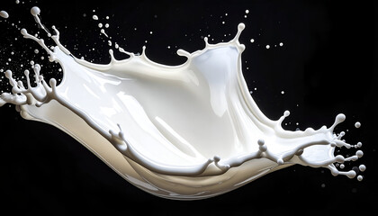 White Milk Splash Against Black Background