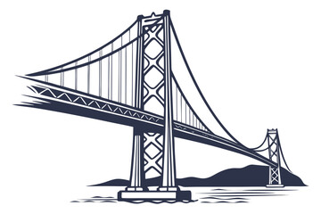 Fototapeta premium Iconic suspension bridge silhouette over water and hills