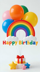 Rainbow happy birthday balloons table topper. Ai