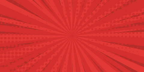 Red comic sunburst effect background with halftone. pop art comic-style vector background. Suitable for templates, sale banners, events, ads, web and pages