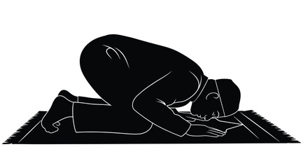 Vector art of silhouette of a muslim man praying on a rug