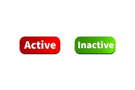 Green INACTIVE Button and Red ACTIVE Button Setting toggle design element for mobile app interface, web. Isolated on Transparent Cutout PNG