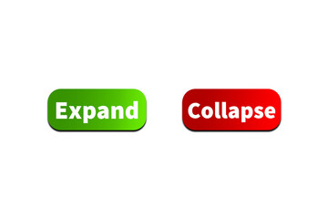 Green EXPAND Button and Red COLLAPSE Button Setting toggle design element for mobile app interface, web. Isolated on Transparent Cutout PNG