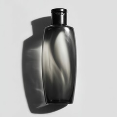 Sleek modern dark gray bottle with a smooth curved shape and dramatic shadow on a light gray background