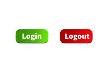Green LOGIN Button and Red LOGOUT Button Setting toggle design element for mobile app interface, web. Isolated on Transparent Cutout PNG