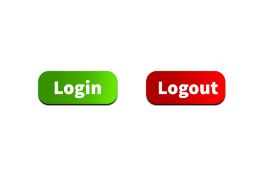 Green LOGIN Button and Red LOGOUT Button Setting toggle design element for mobile app interface, web. Isolated on Transparent Cutout PNG - Powered by Adobe