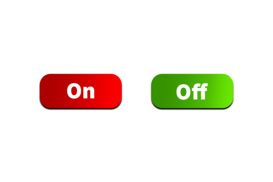 Green OFF Button and Red ON Button Setting toggle design element for mobile app interface, web. Isolated on Transparent Cutout PNG