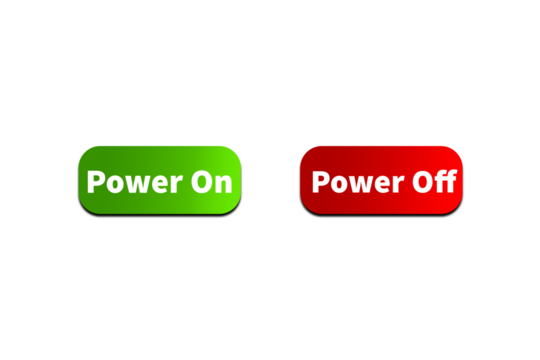 Green POWER ON Button and Red POWER OFF Button Setting toggle design element for mobile app interface, web. Isolated on Transparent Cutout PNG