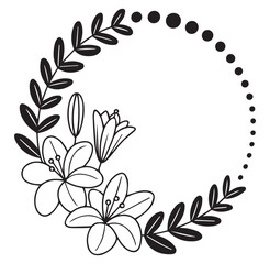 Black Floral Circle with Small and Large Flowers wreath