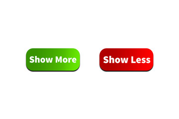 Green SHOW MORE Button and Red SHOW LESS Button Setting toggle design element for mobile app interface, web. Isolated on Transparent Cutout PNG