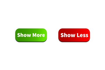 Green SHOW MORE Button and Red SHOW LESS Button Setting toggle design element for mobile app interface, web. Isolated on Transparent Cutout PNG