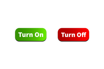 Green TURN ON Button and Red TURN OFF Button Setting toggle design element for mobile app interface, web. Isolated on Transparent Cutout PNG