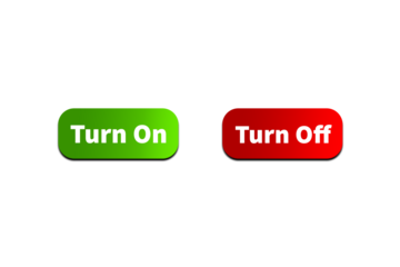Green TURN ON Button and Red TURN OFF Button Setting toggle design element for mobile app interface, web. Isolated on Transparent Cutout PNG