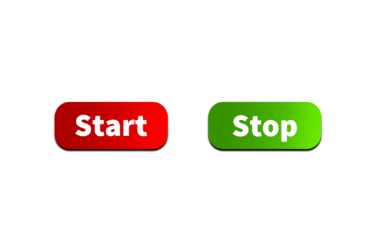 Green STOP Button and Red START Button Setting toggle design element for mobile app interface, web. Isolated on Transparent Cutout PNG