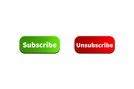 Green SUBSCRIBE Button and Red UNSUBSCRIBE Button Setting toggle design element for mobile app interface, web. Isolated on Transparent Cutout PNG