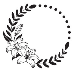 Black Floral Frame with Detailed Flowers and Leaves