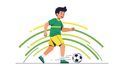 Joyful Young Athlete Kicking Soccer Ball During Energetic Football Match