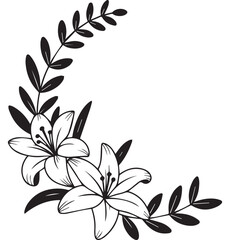 Black and White Lily Flower Wreath Corner with Bud