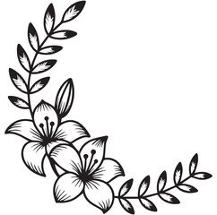 Black and white floral corner design with lilies