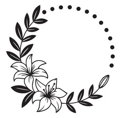 Black and white floral corner with lilies and leaves